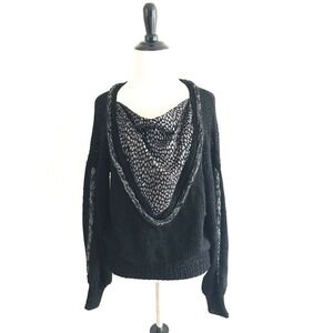 Cache | Womens Size L Black Knit Sweater Pullover Bishop Sleeves Stretch Rib